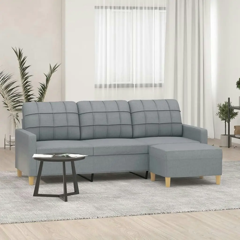 3-Seater Sofa with Footstool Light Grey 180 cm Fabric 3201001