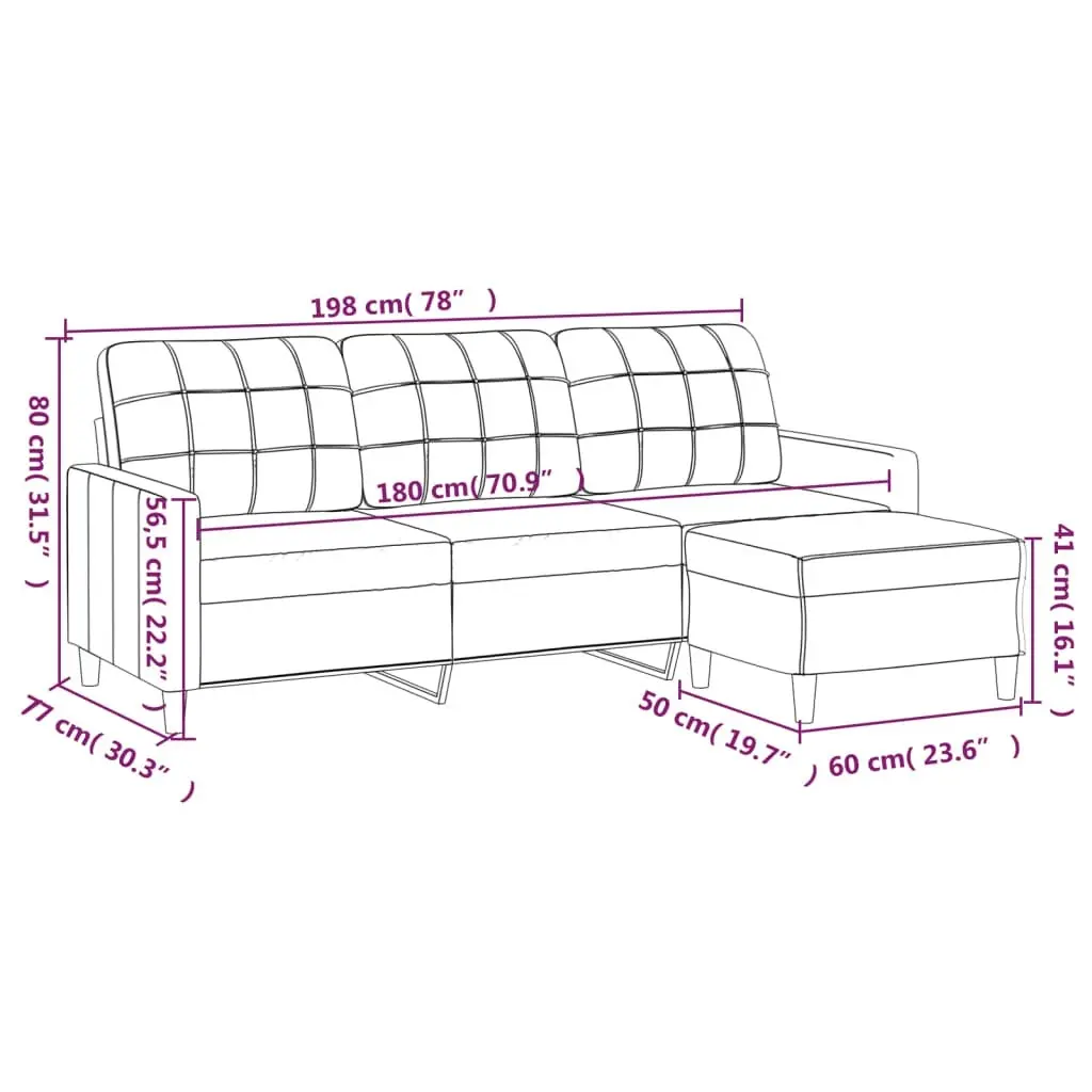 3-Seater Sofa with Footstool Light Grey 180 cm Fabric 3201001