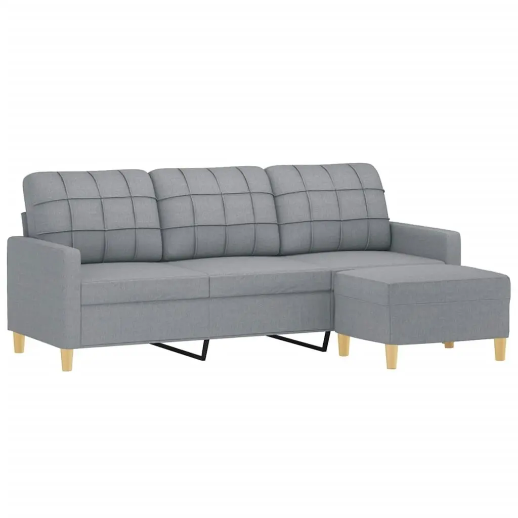 3-Seater Sofa with Footstool Light Grey 180 cm Fabric 3201001