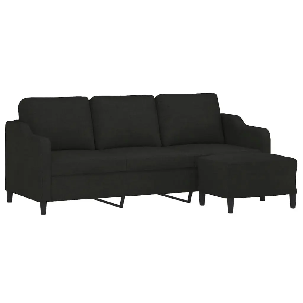 3-Seater Sofa with Footstool Black 180 cm Fabric 3201139