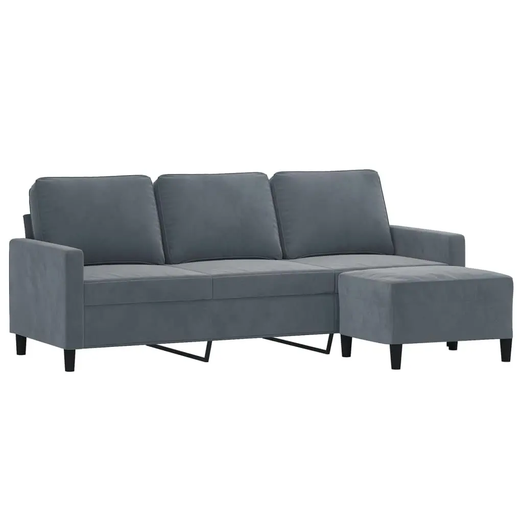 3-Seater Sofa with Footstool Dark Grey 180 cm Velvet 3201056