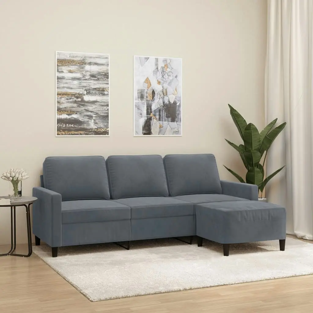 3-Seater Sofa with Footstool Dark Grey 180 cm Velvet 3201056