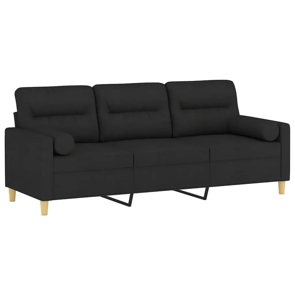 3-Seater Sofa with Throw Pillows Black 180 cm Fabric 3200833