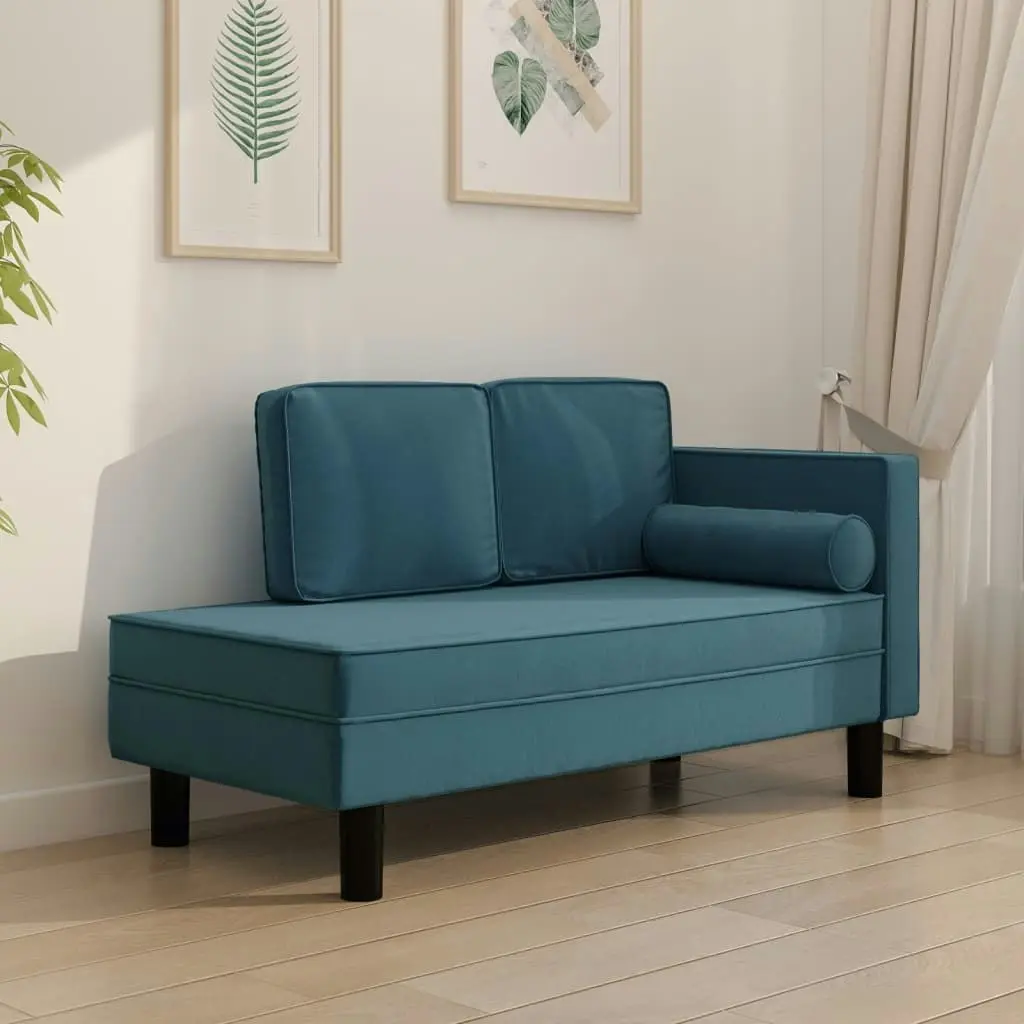 Chaise Lounge with Cushions and Bolster Blue Velvet 340702