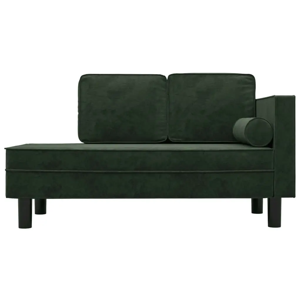 Chaise Lounge with Cushions and Bolster Dark Green Velvet 340705