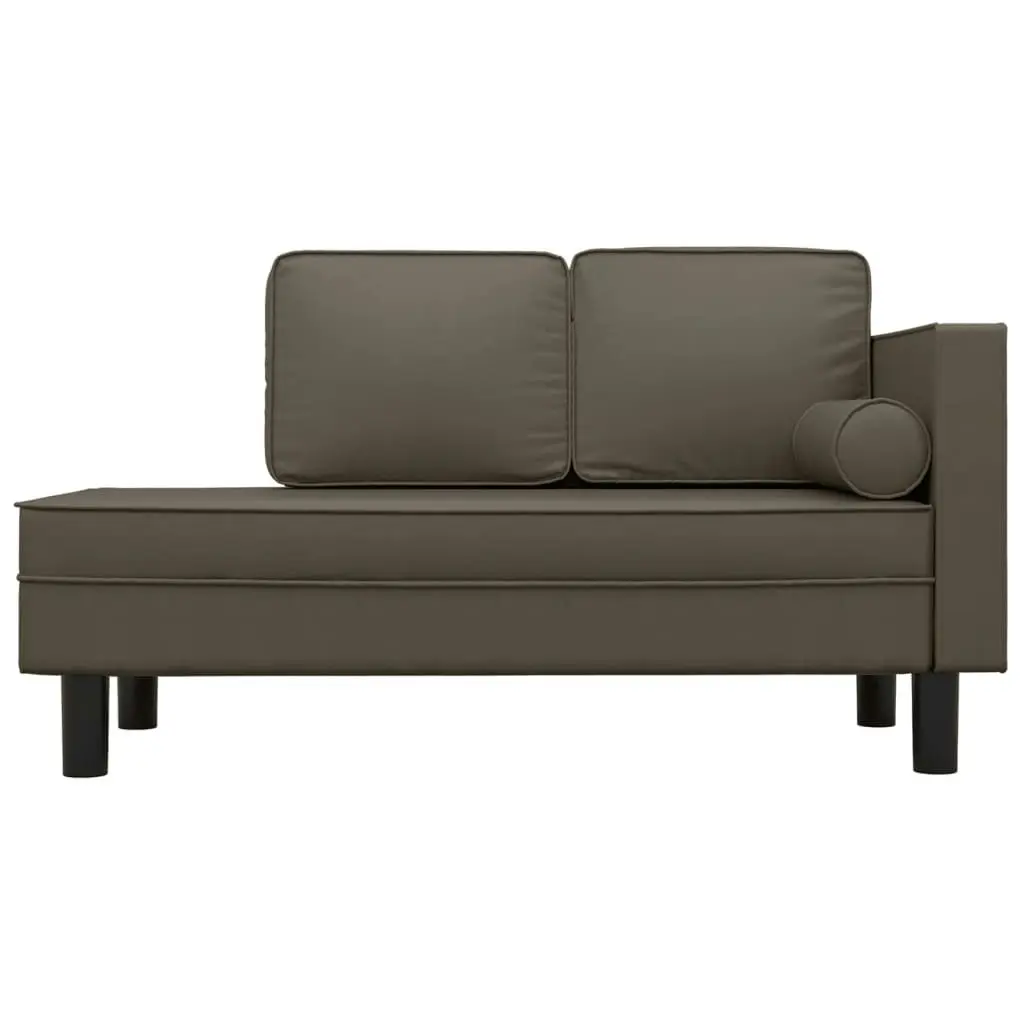 Chaise Lounge with Cushions and Bolster Grey Faux Leather 340698