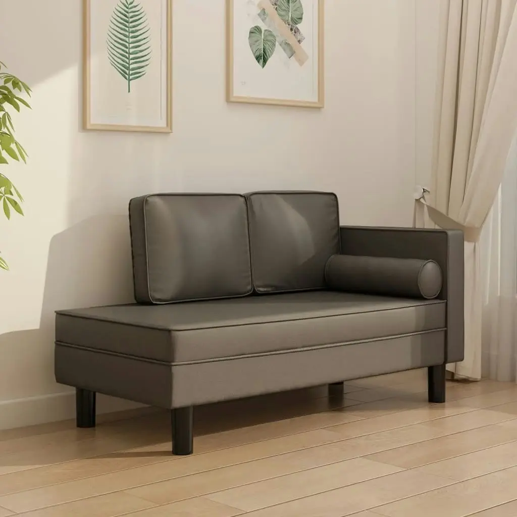 Chaise Lounge with Cushions and Bolster Grey Faux Leather 340698