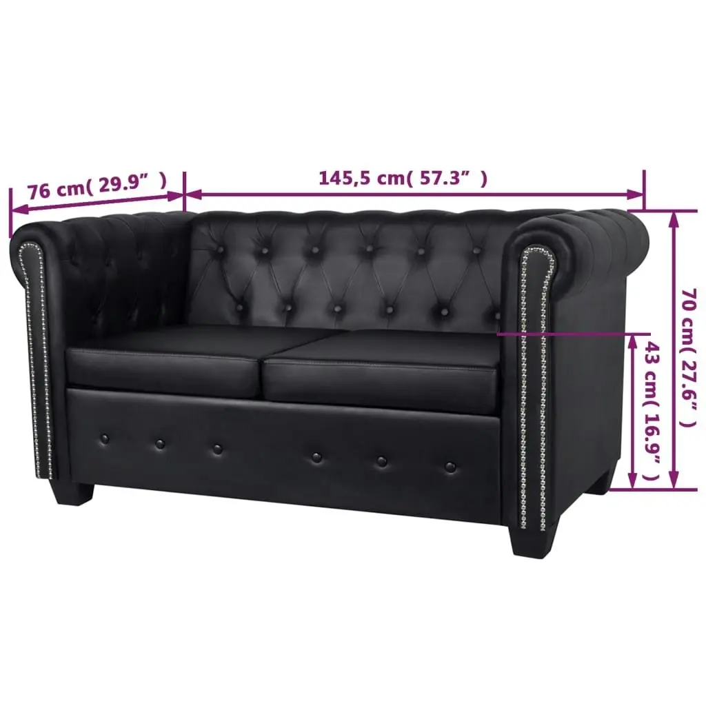 Chesterfield 2-Seater Artificial Leather Black 242369