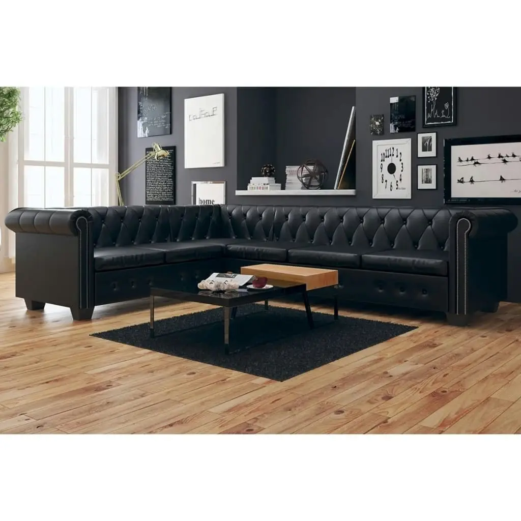 Chesterfield Corner Sofa 6-Seater Artificial Leather Black 243617