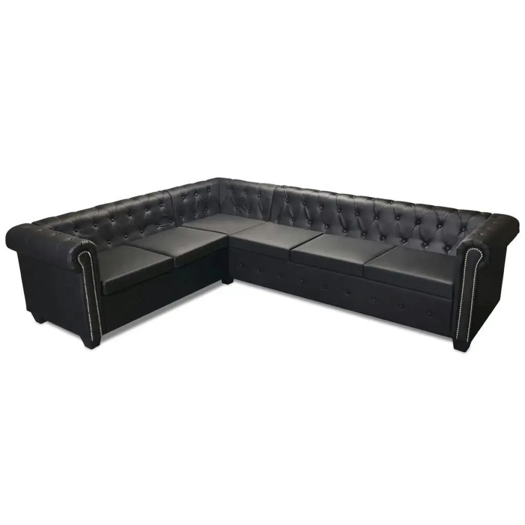 Chesterfield Corner Sofa 6-Seater Artificial Leather Black 243617