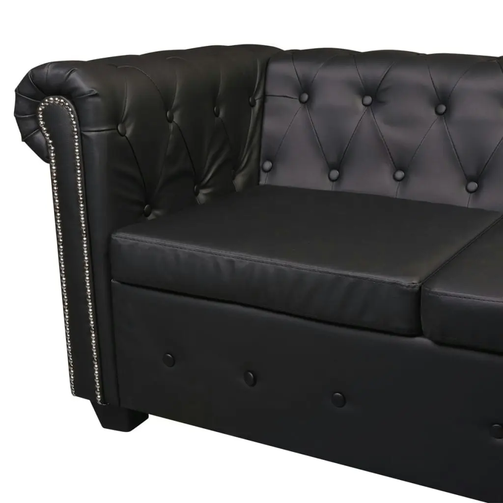 Chesterfield Corner Sofa 6-Seater Artificial Leather Black 243617