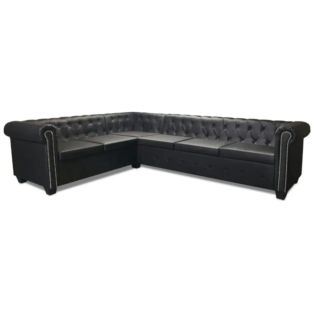 Chesterfield Corner Sofa 6-Seater Artificial Leather Black 243617