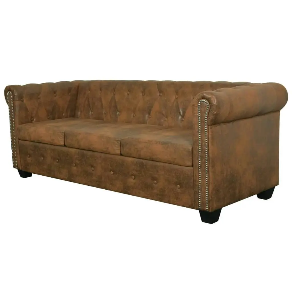 Chesterfield Sofa 3-Seater Artificial Leather Brown 243620