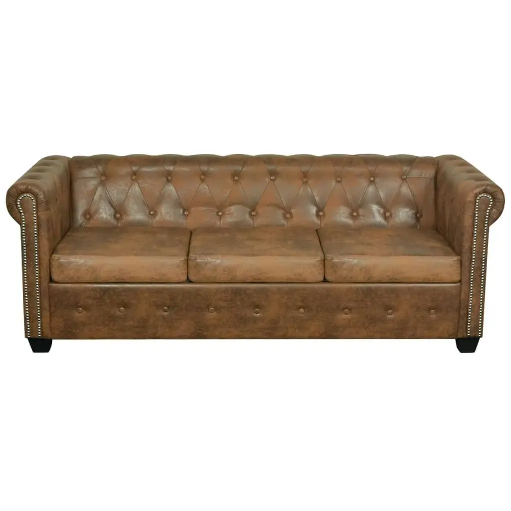 Chesterfield Sofa 3-Seater Artificial Leather Brown 243620