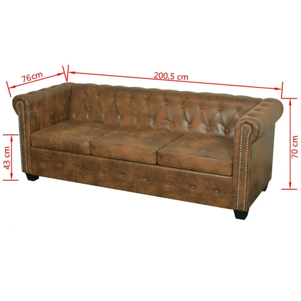 Chesterfield Sofa 3-Seater Artificial Leather Brown 243620