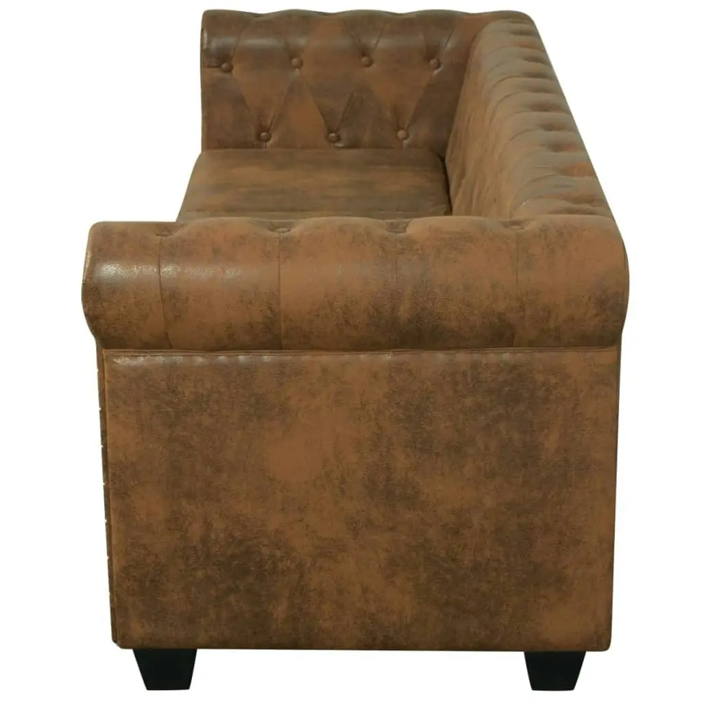 Chesterfield Sofa 3-Seater Artificial Leather Brown 243620