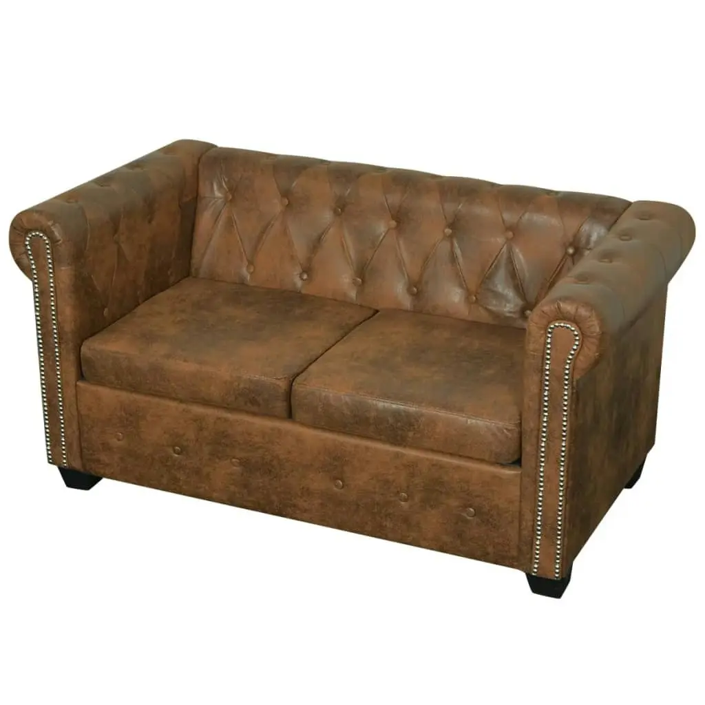 Chesterfield Sofa 2-Seater Artificial Leather Brown 243619