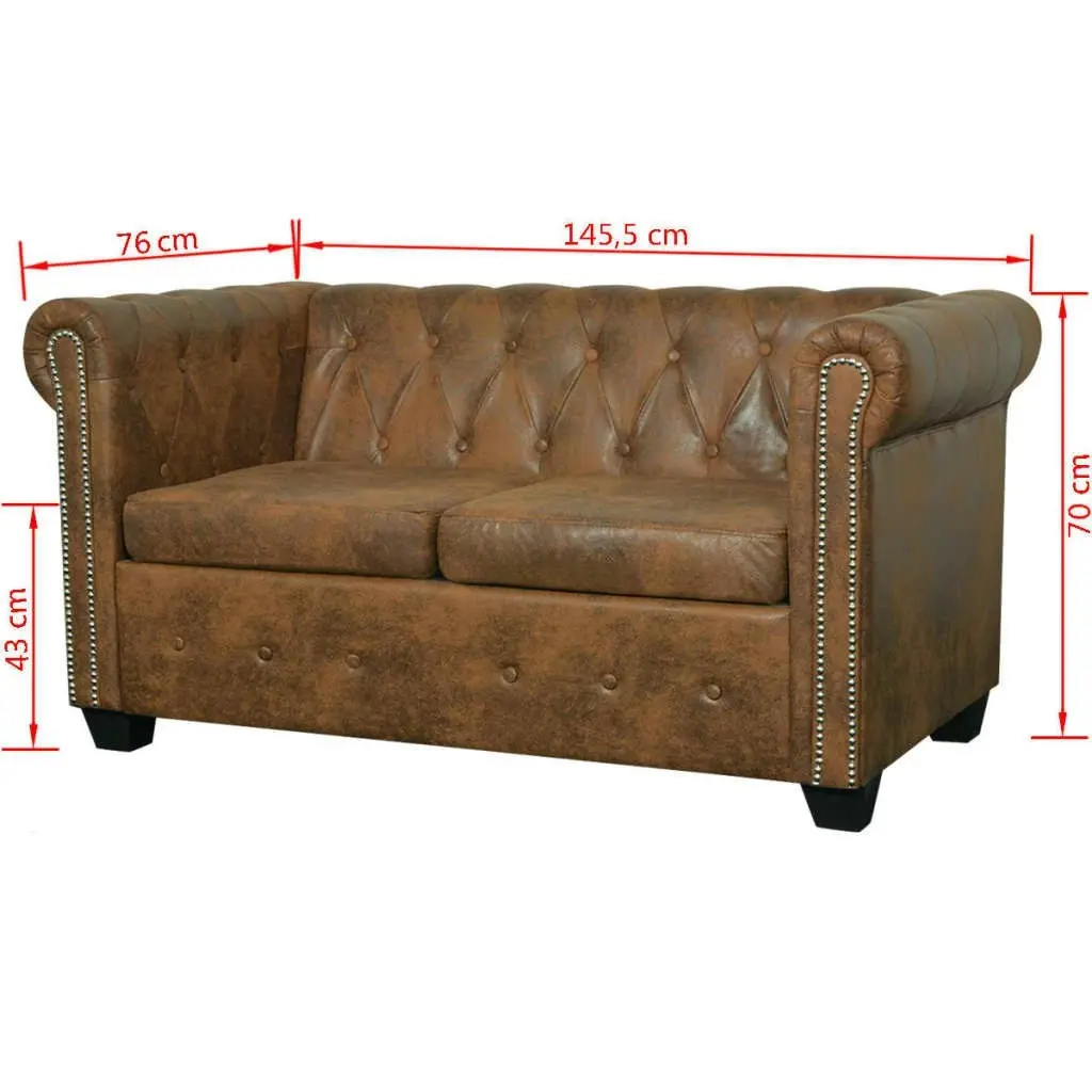 Chesterfield Sofa 2-Seater Artificial Leather Brown 243619