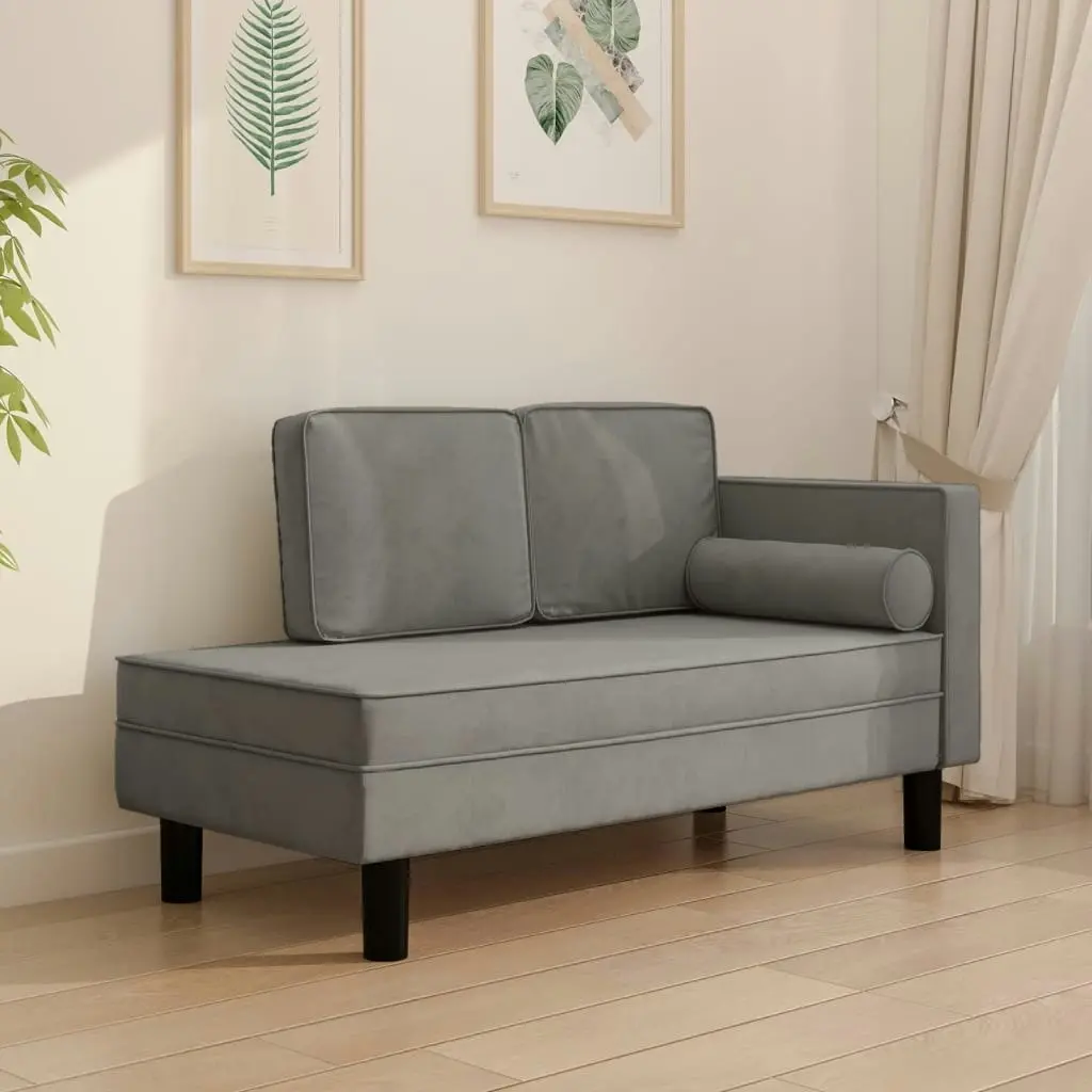 Chaise Lounge with Cushions and Bolster Light Grey Velvet 340703