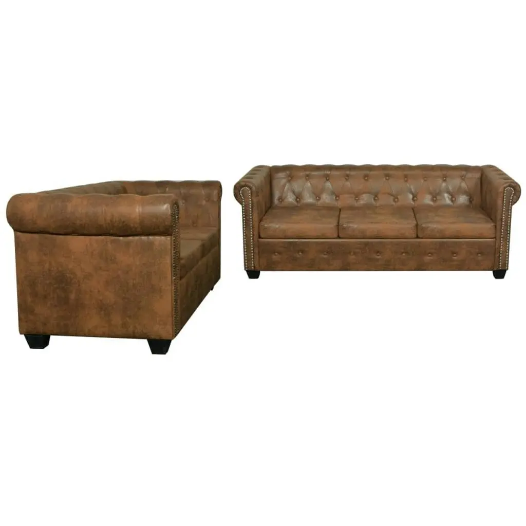 Chesterfield 2-Seater and 3-Seater Sofa Set Brown 274322