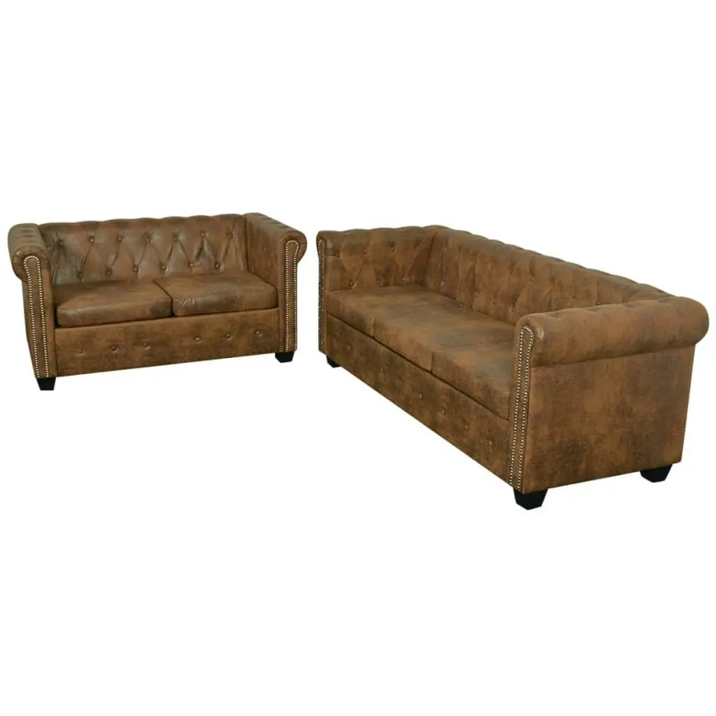 Chesterfield 2-Seater and 3-Seater Sofa Set Brown 274322