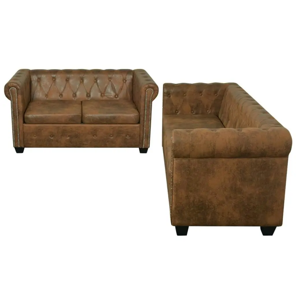 Chesterfield 2-Seater and 3-Seater Sofa Set Brown 274322