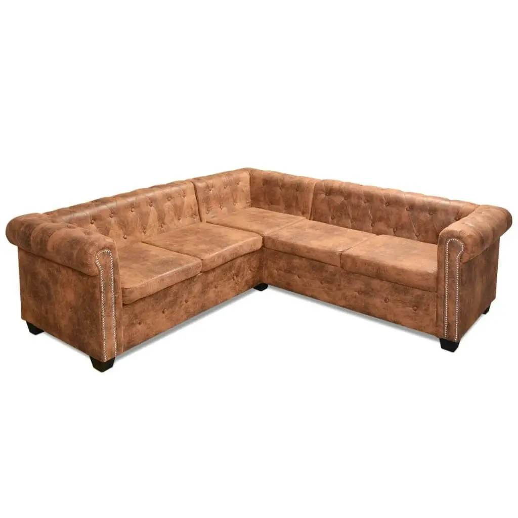 Chesterfield Corner Sofa 5-Seater Artificial Leather Brown 243615