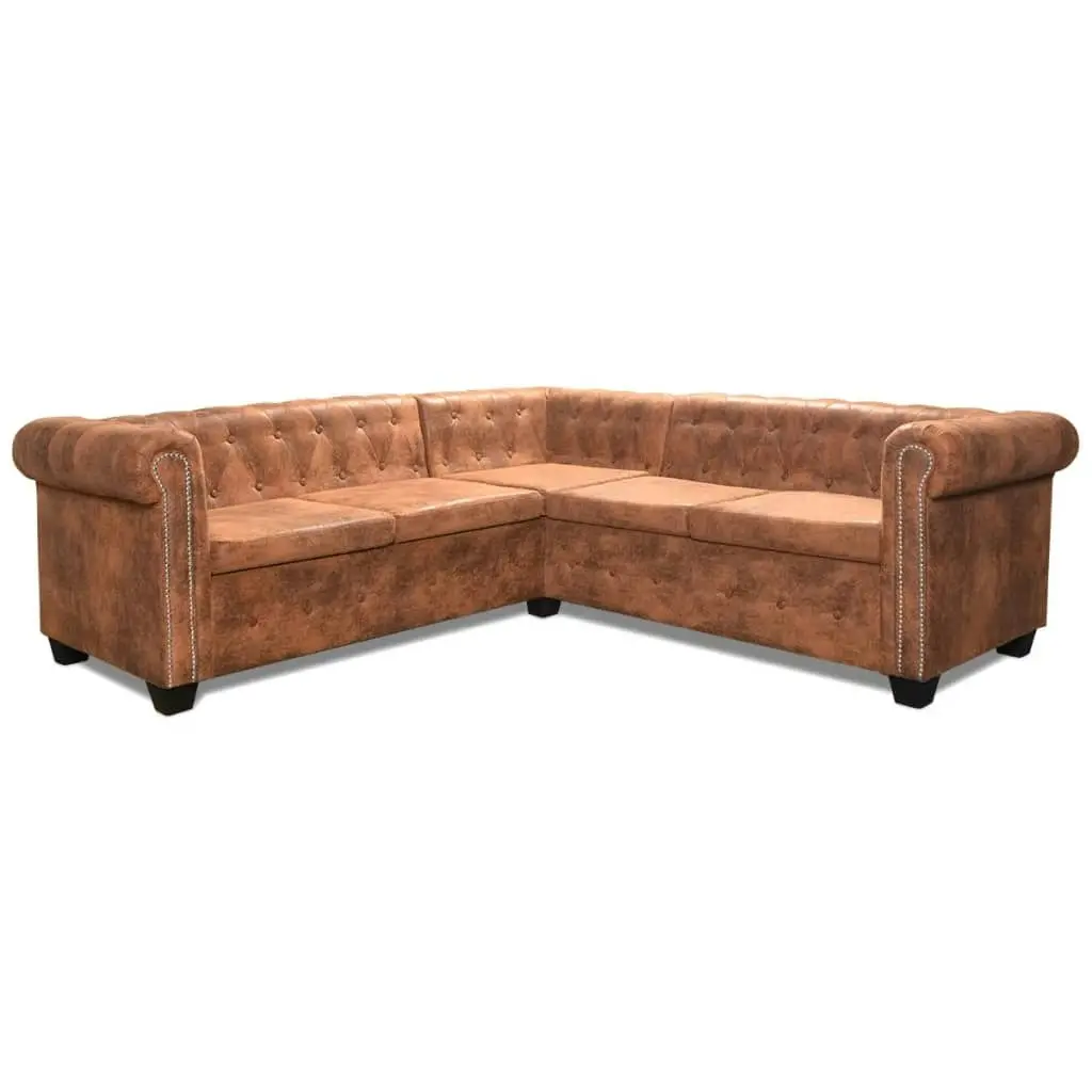 Chesterfield Corner Sofa 5-Seater Artificial Leather Brown 243615