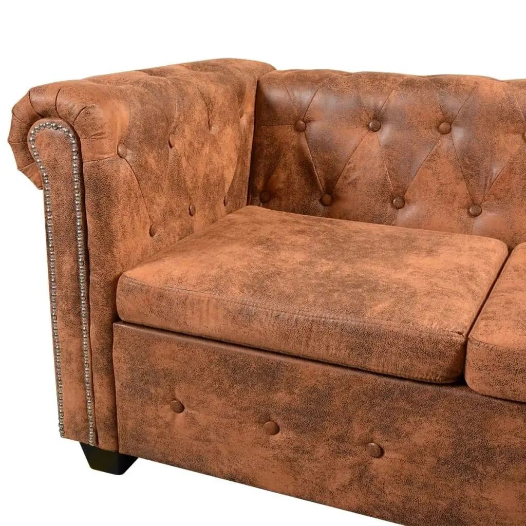 Chesterfield Corner Sofa 5-Seater Artificial Leather Brown 243615