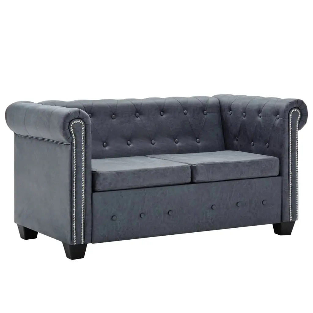 Chesterfield Sofa Set Artificial Suede Leather Grey 275542