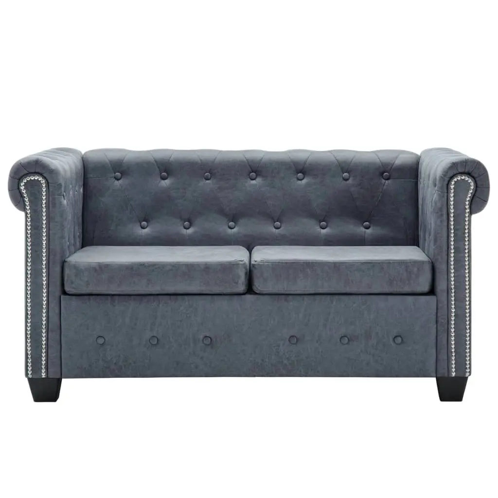 Chesterfield Sofa Set Artificial Suede Leather Grey 275542