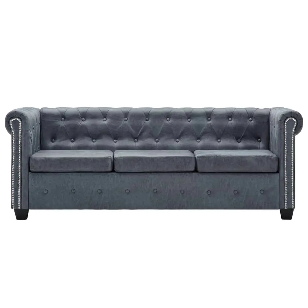 Chesterfield Sofa Set Artificial Suede Leather Grey 275542