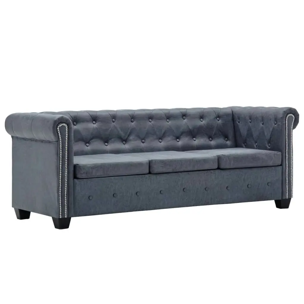 Chesterfield Sofa Set Artificial Suede Leather Grey 275542