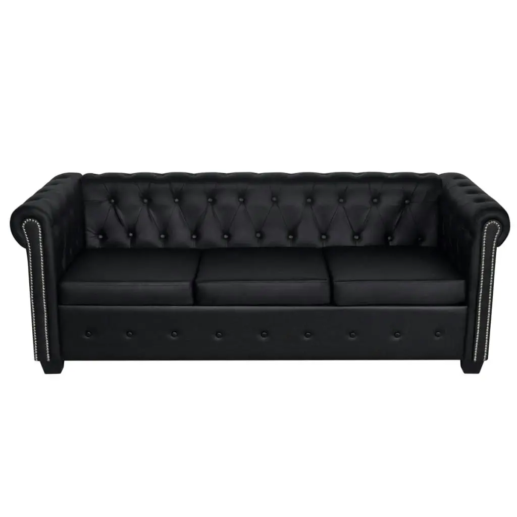 Chesterfield 3-Seater Artificial Leather Black 242370