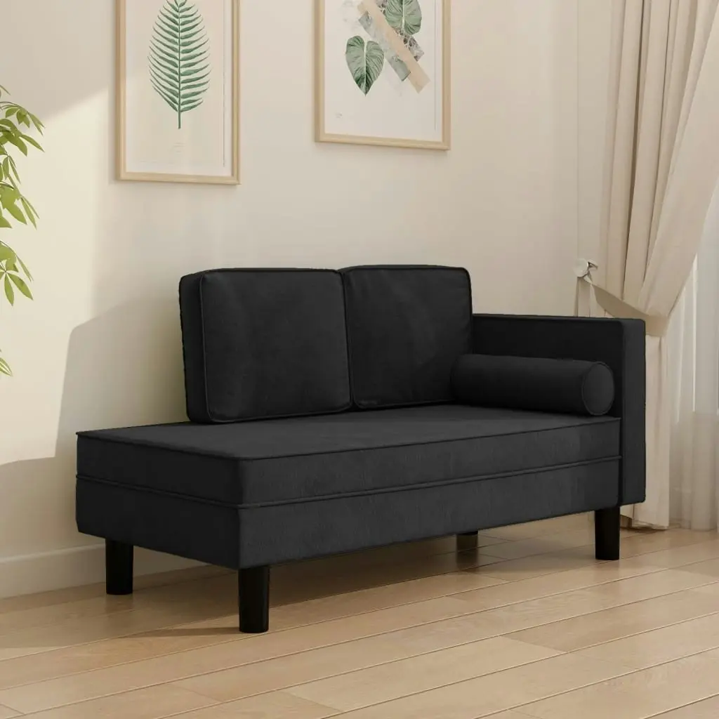 Chaise Lounge with Cushions and Bolster Black Velvet 340709