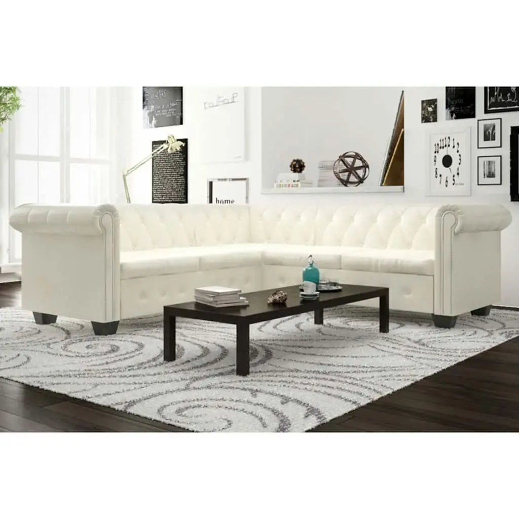 Chesterfield Corner Sofa 5-Seater Artificial Leather White 243613