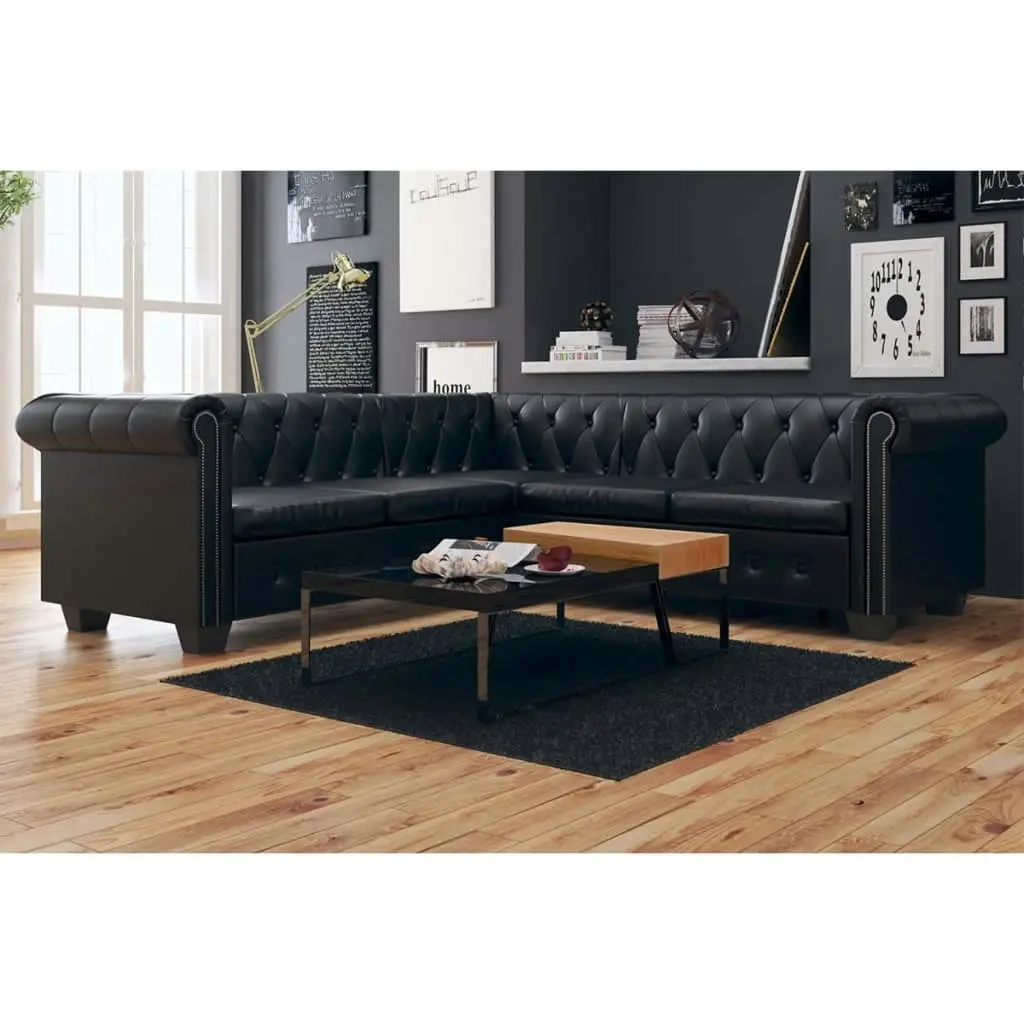 Chesterfield Corner Sofa 5-Seater Artificial Leather Black 243614