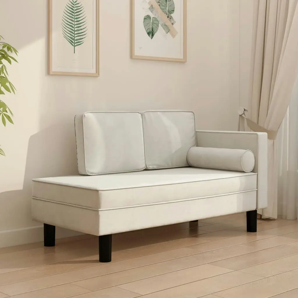 Chaise Lounge with Cushions and Bolster Cream Velvet 340712