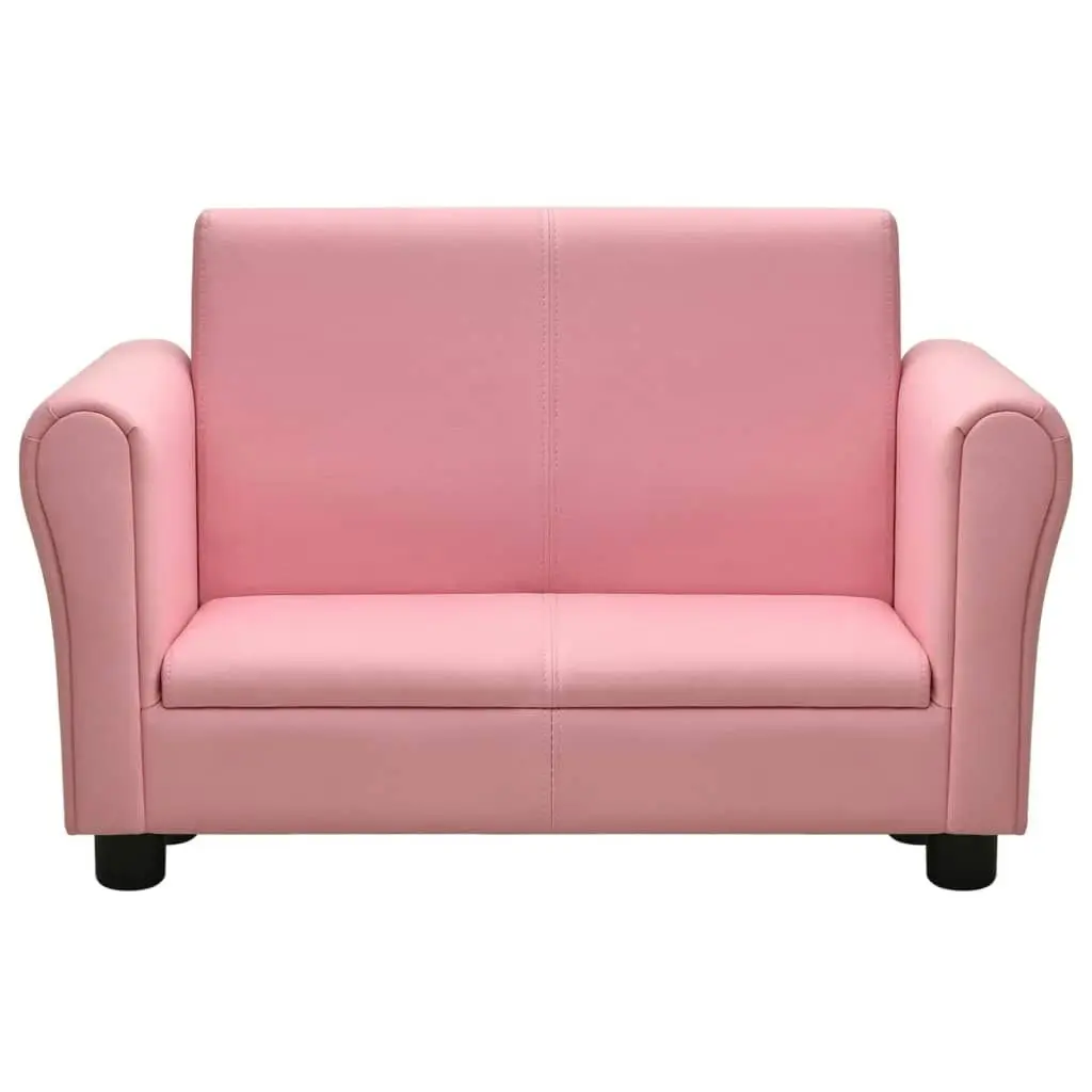 Children Sofa with Stool Pink Faux Leather 325513