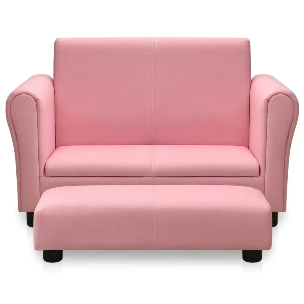 Children Sofa with Stool Pink Faux Leather 325513