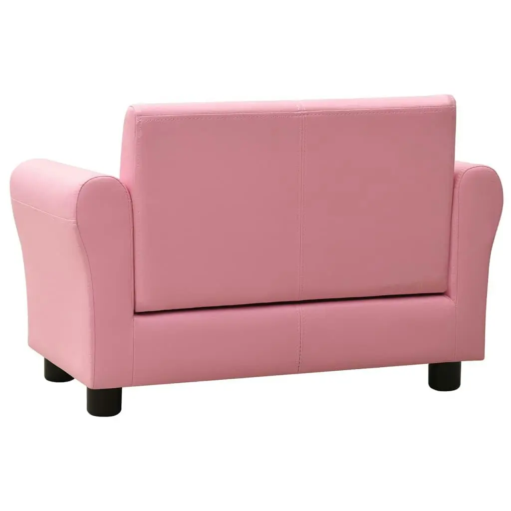 Children Sofa with Stool Pink Faux Leather 325513