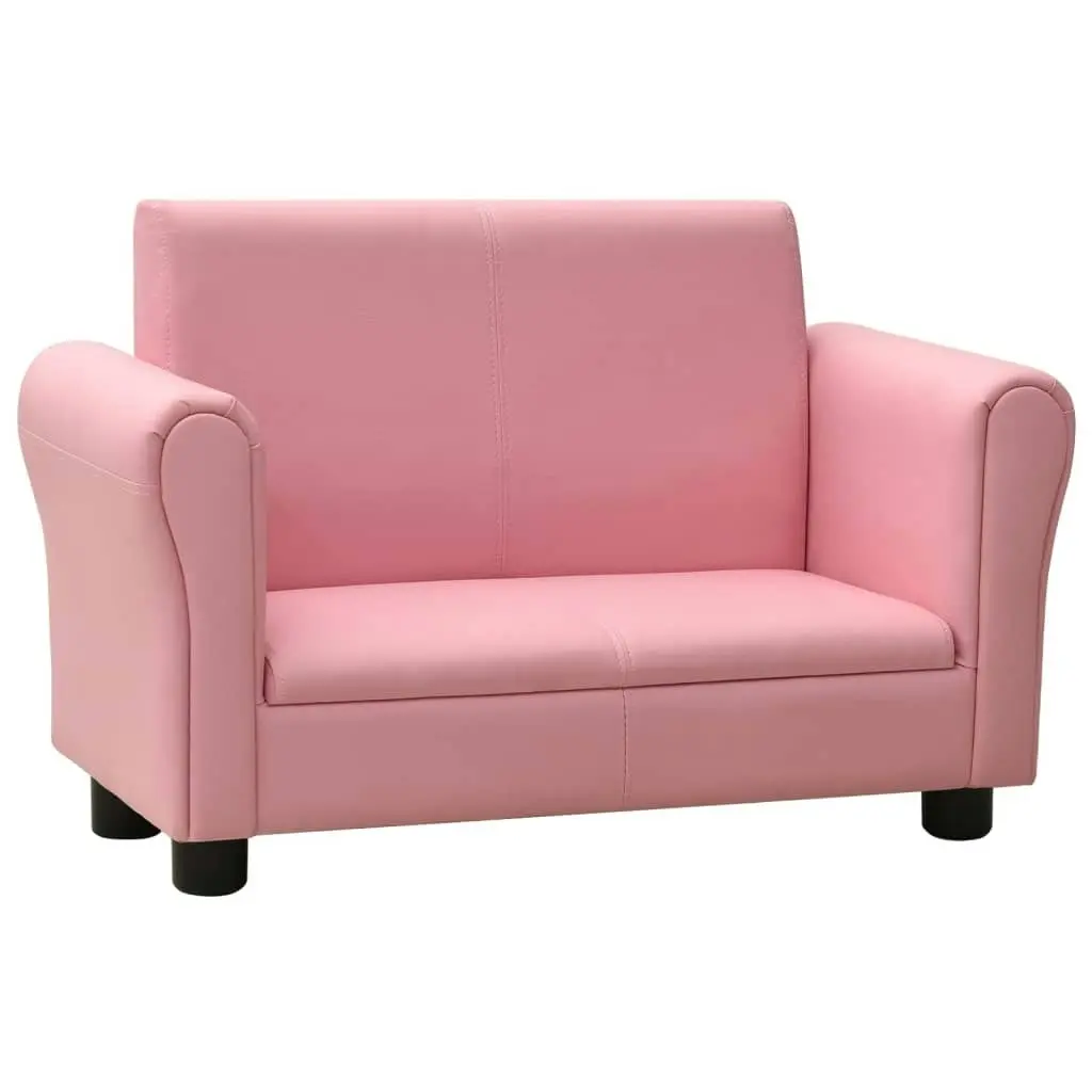 Children Sofa with Stool Pink Faux Leather 325513