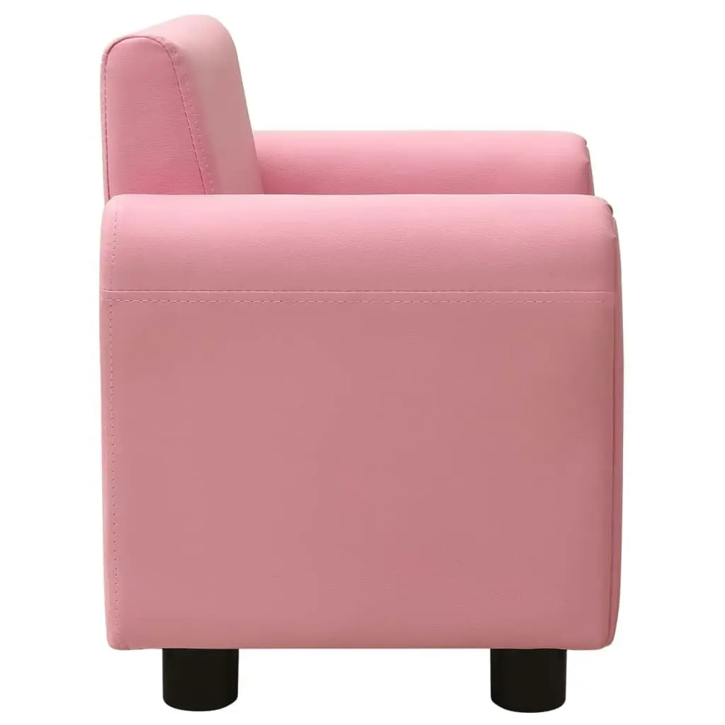 Children Sofa with Stool Pink Faux Leather 325513