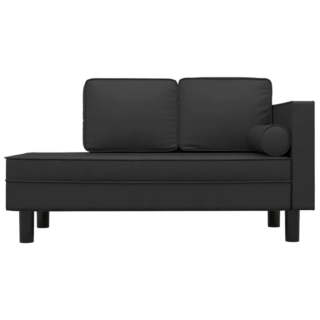 Chaise Lounge with Cushions and Bolster Black Faux Leather 340695