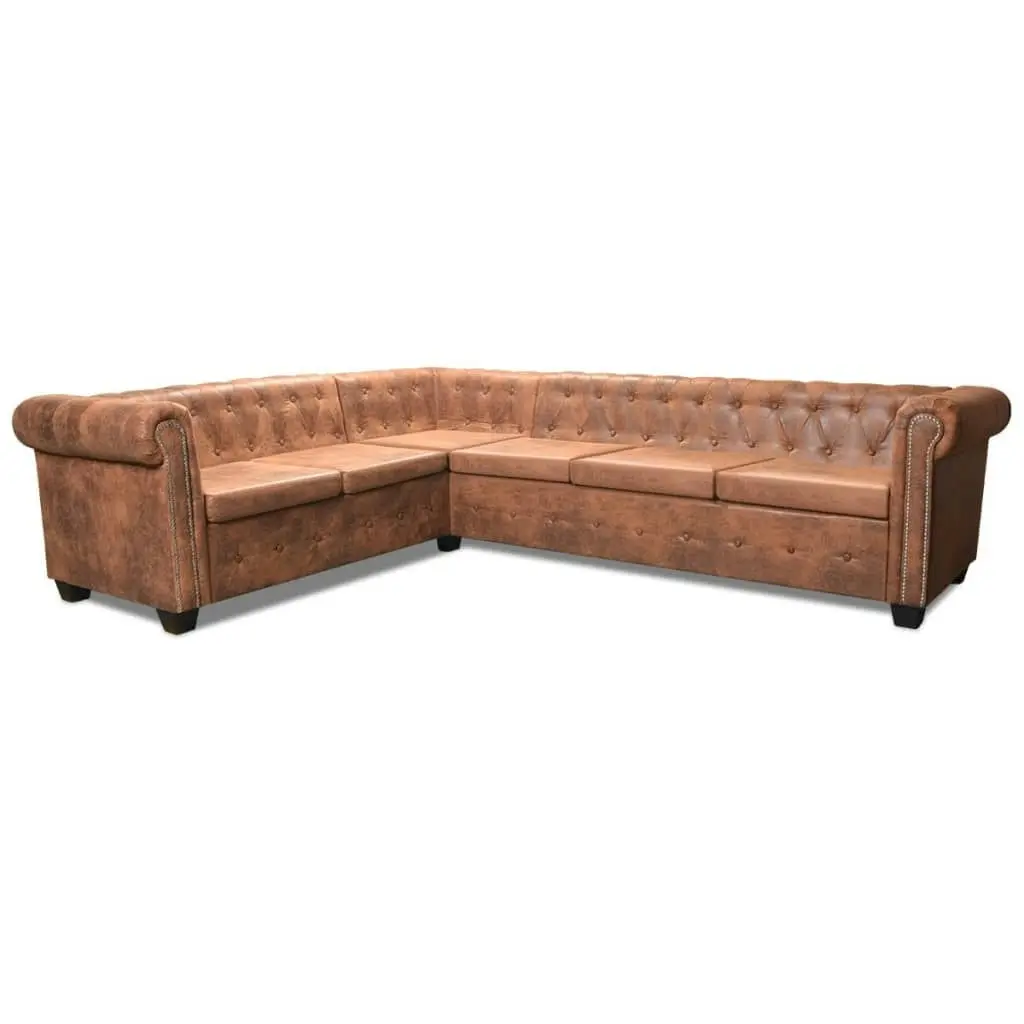 Chesterfield Corner Sofa 6-Seater Artificial Leather Brown 243618