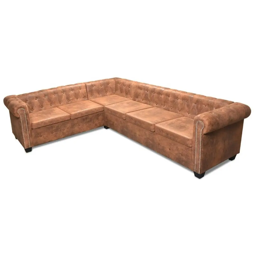 Chesterfield Corner Sofa 6-Seater Artificial Leather Brown 243618