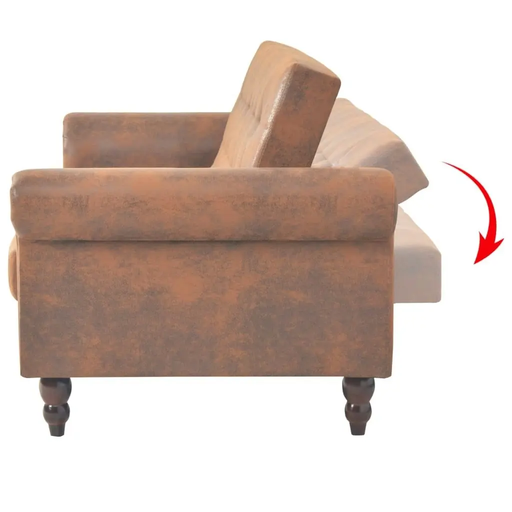 Convertible 2-Seater Sofa with Armrests Artificial Suede Brown 245584