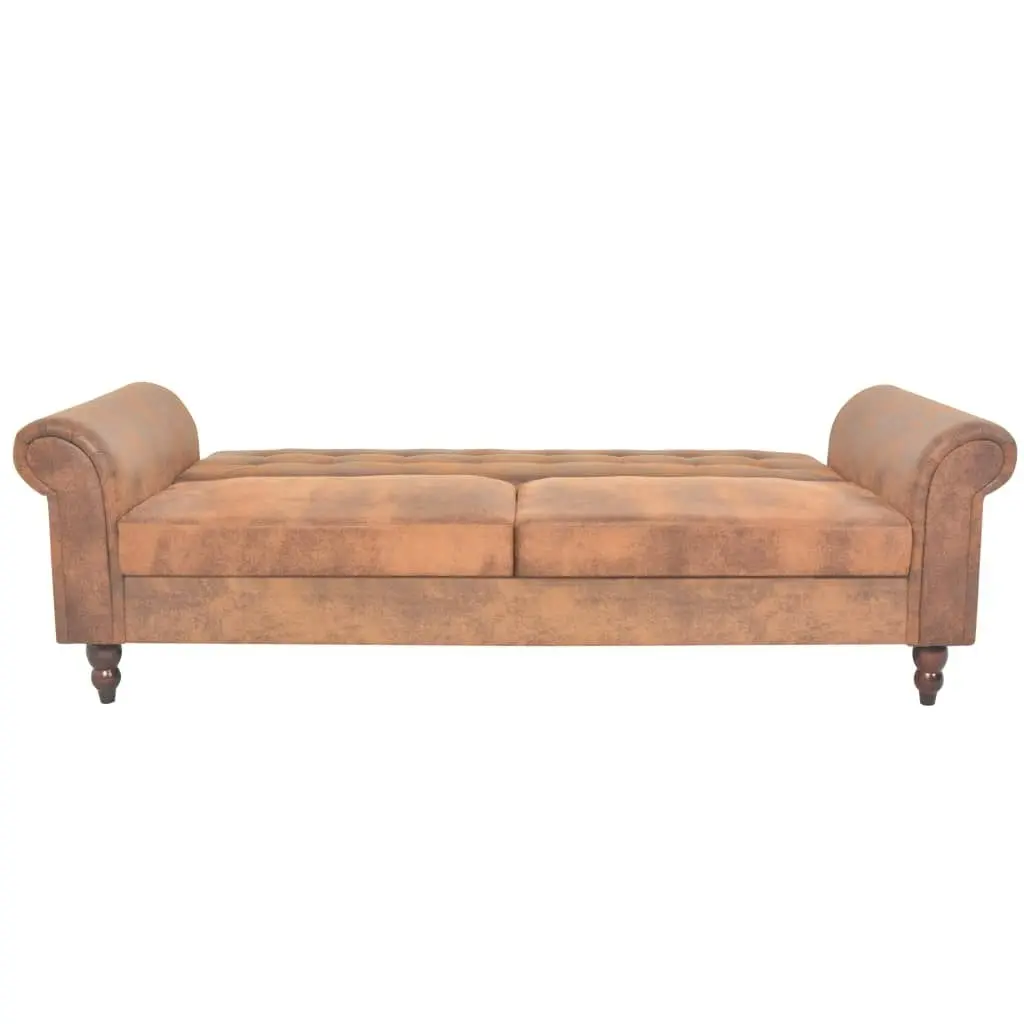 Convertible 2-Seater Sofa with Armrests Artificial Suede Brown 245584