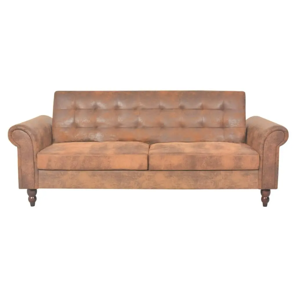 Convertible 2-Seater Sofa with Armrests Artificial Suede Brown 245584