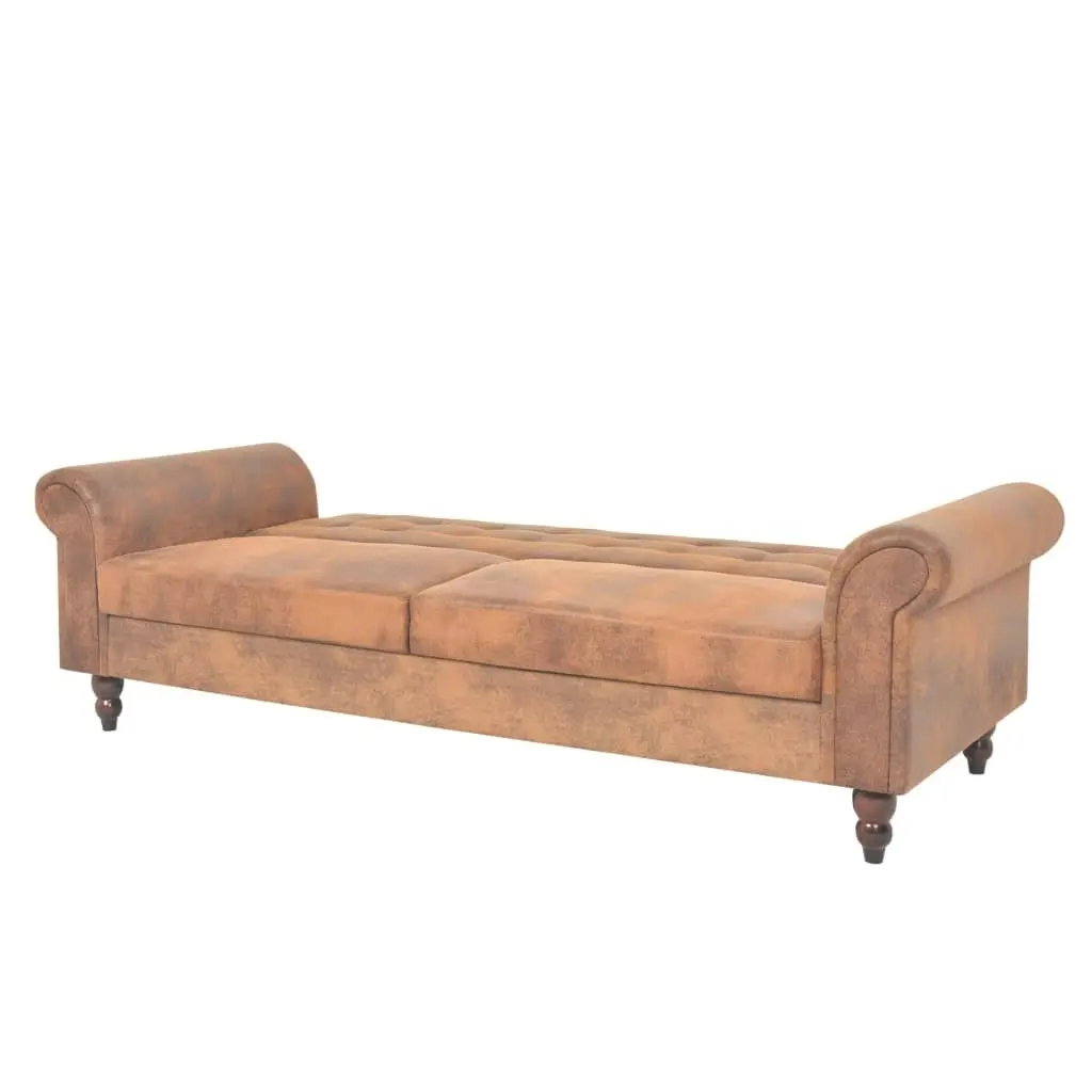 Convertible 2-Seater Sofa with Armrests Artificial Suede Brown 245584